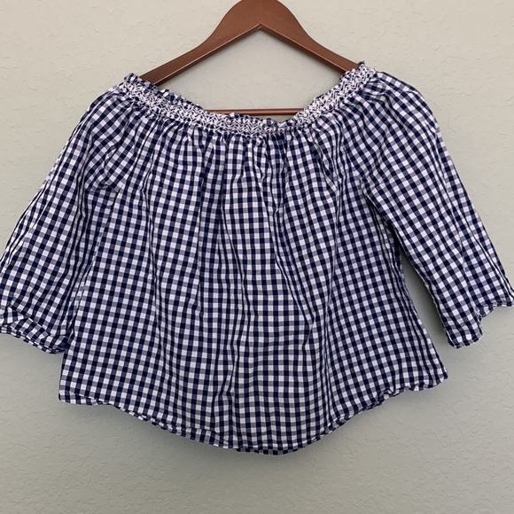 Madewell Gingham Cold Shoulder Navy and White - XS - Picture 3 of 10